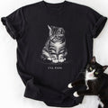 Black I'll Pass graphic tee with seated tabby kitten illustration and white text