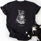 Black I'll Pass graphic tee with seated tabby kitten illustration and white text