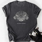 Dark gray garment-dyed cat lover t-shirt with 'I'm Doing Nothing' print