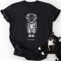 Black I'm Fine T-Shirt with sad tabby kitten graphic and cat lover text