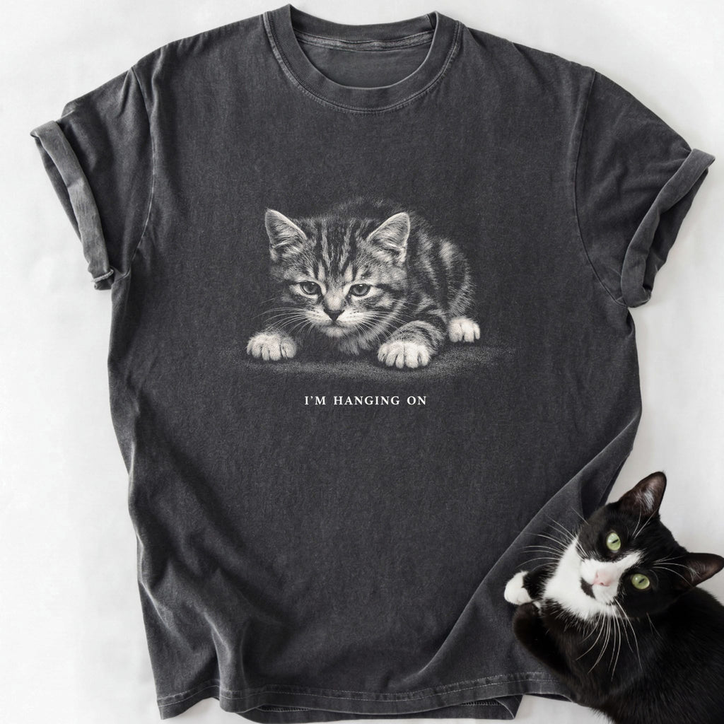 Heather gray garment-dyed cat dad tee with kitten design