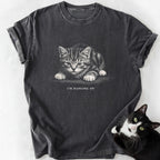 Heather gray garment-dyed cat dad tee with kitten design