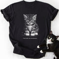 Black cat dad graphic tee with grumpy kitten and 'I'm Low On Patience' text