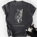 Dark gray garment-dyed cat lover t-shirt featuring walking tabby kitten and white text