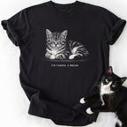 Black I'm Taking A Break cat graphic tee with tabby illustration