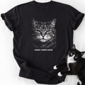 Black Consent Pending Forever cat graphic tee with tabby face design