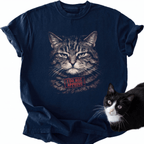Navy blue I Do Not Approve cat graphic tee with stern tabby face design