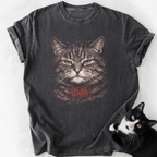 Dark gray heathered I Do Not Approve cat t-shirt featuring stern tabby graphic