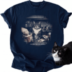 Navy blue garment-dyed cat meme t-shirt for pet owners