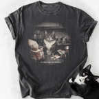 Dark gray vintage cat snack graphic t-shirt with relaxed fit