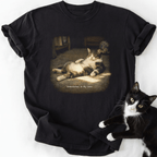 Black vintage cat graphic tee with 'Unbothered. In My Lane.' text and relaxed fit
