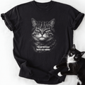 Black cat dad graphic tee with 'You're Just Wrong' text and stern tabby face