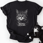 Black cat dad graphic tee with 'You're Just Wrong' text and stern tabby face