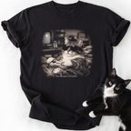 Black vintage cat graphic tee with 'Zero Thoughts Full Control' text and sunglasses cat design