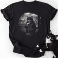 Laundromat Nights vintage cat graphic tee with tabby in sunglasses and jacket