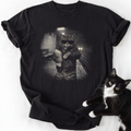 Midnight Subway T-Shirt with vintage tabby cat graphic wearing sunglasses on subway platform