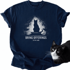 Navy blue garment-dyed cotton cat lover graphic tee