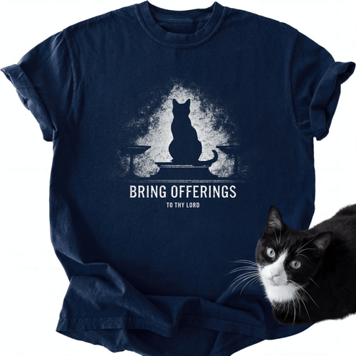 Navy blue garment-dyed cotton cat lover graphic tee