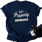 Navy blue Cat Property T-Shirt with white lettering and comfortable drape