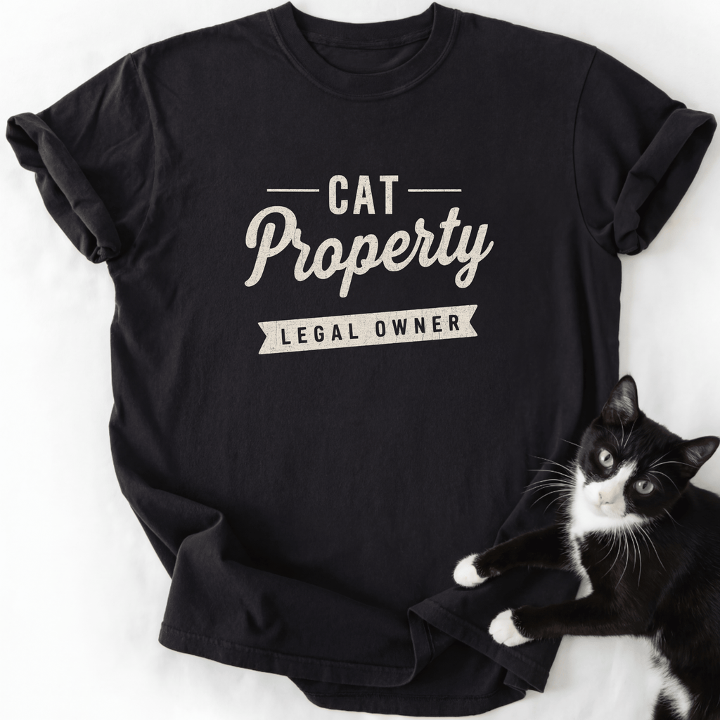 Black Cat Property T-Shirt with distressed graphic and relaxed fit