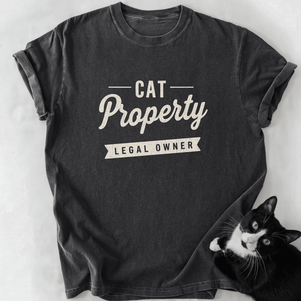 Dark gray Cat Property T-Shirt featuring soft-washed fabric and cat detail