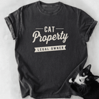 Dark gray Cat Property T-Shirt featuring soft-washed fabric and cat detail