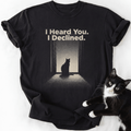 Black I Declined cat graphic tee with silhouette design and soft-washed cotton