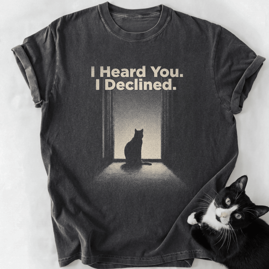 Dark gray heathered I Declined cat graphic tee with relaxed fit