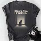 Dark gray heathered I Declined cat graphic tee with relaxed fit