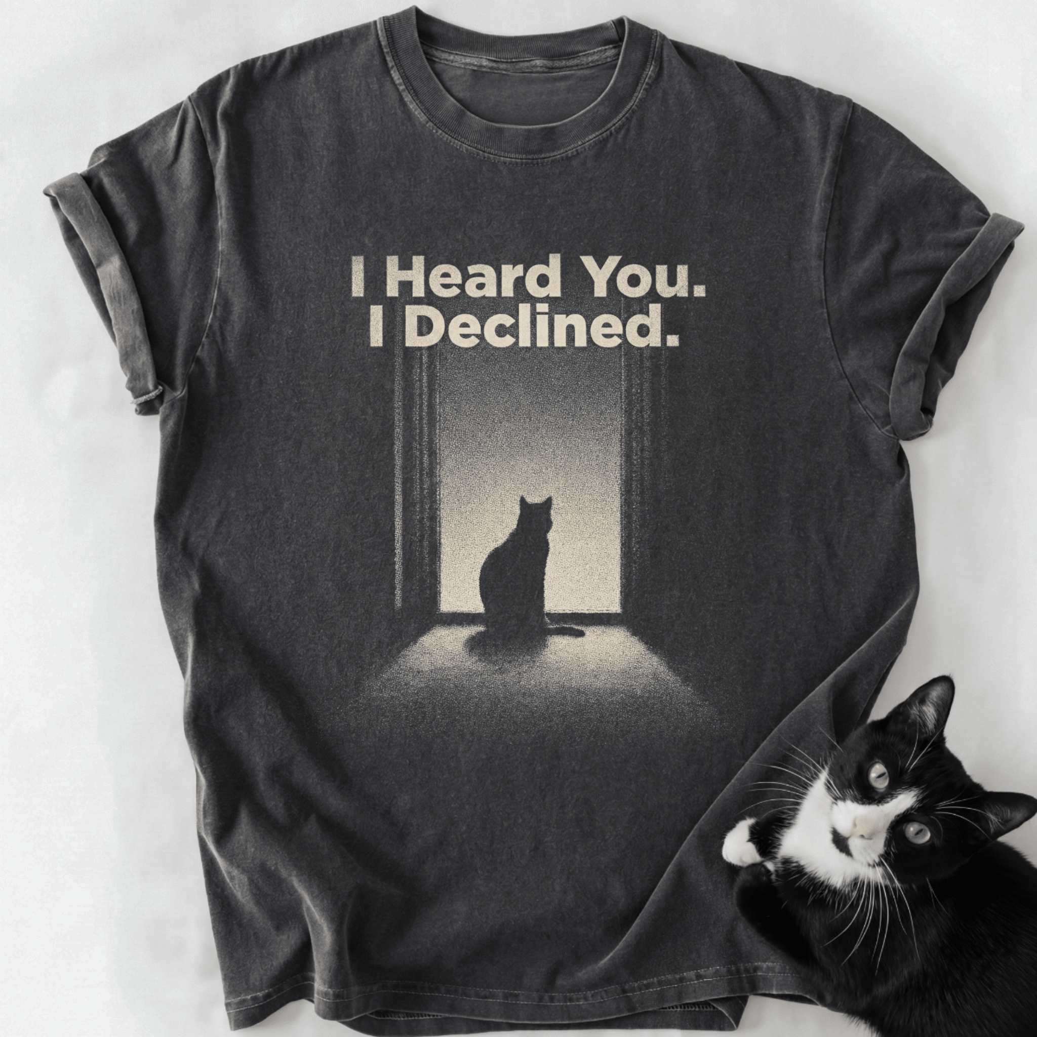 Dark gray heathered I Declined cat graphic tee with relaxed fit