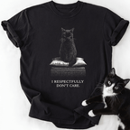 Black I Respectfully Don't Care cat graphic tee with line art design