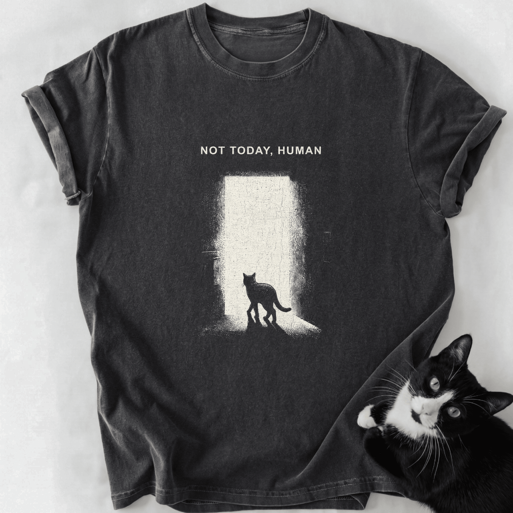 Dark gray soft-washed Not Today Human cat humor shirt