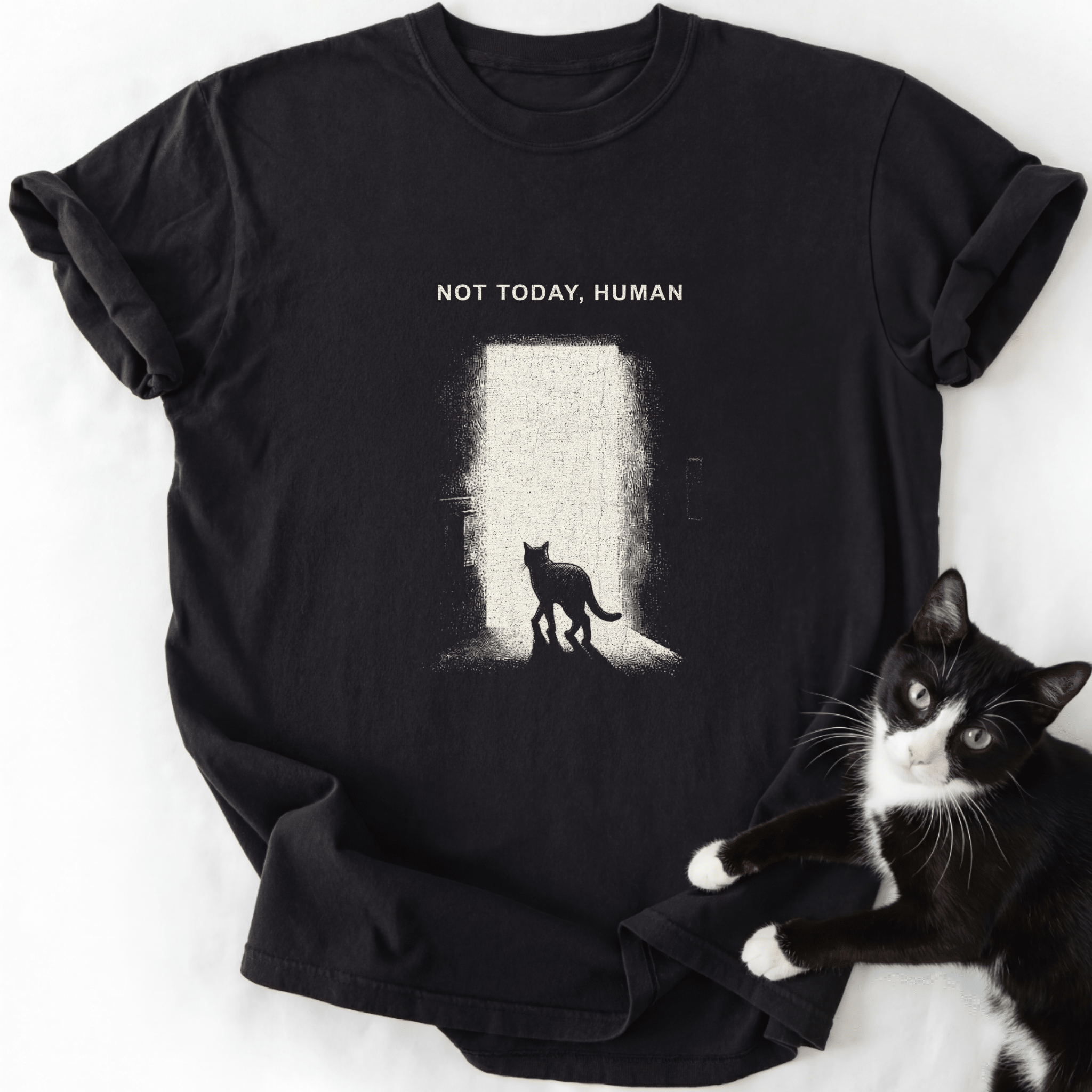 Black Not Today Human cat silhouette t-shirt for cat lovers