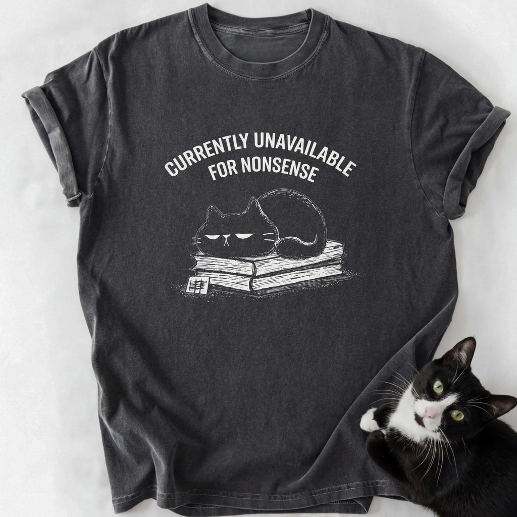 Nonsense Cat T-Shirt dark gray relaxed fit tee with double-needle stitching and cat print