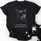 Black Your Soul Looks Delicious cat graphic tee with kitten illustration