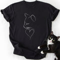 Black soft-washed cotton cat profile graphic tee for everyday wear