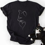 Black soft-washed cotton cat profile graphic tee for everyday wear