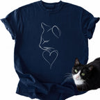 Navy blue relaxed fit cat lover t-shirt featuring heart design