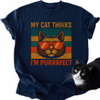 Navy I'm Purrrfect cat graphic tee with sunglasses design and relaxed fit