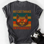 Gray heather I'm Purrrfect cat graphic tee with distressed gold text
