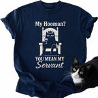 Navy blue feline humor t-shirt with royal cat graphic