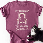 Mauve heather funny cat t-shirt with throne cat graphic