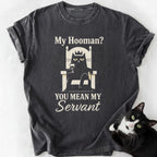Dark gray cat servant graphic tee with crown cat design