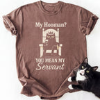 Brown heather cat dad gift tee with wine glass cat art