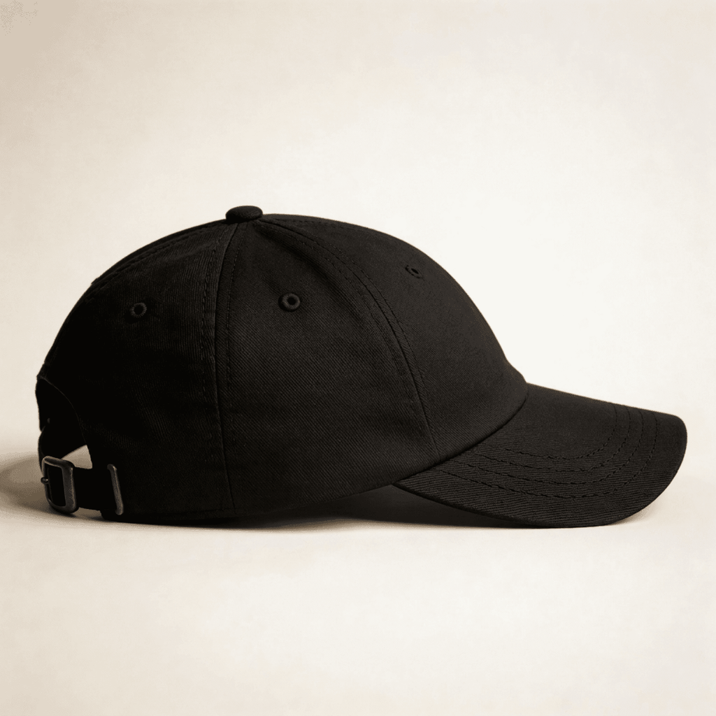 Side view of a black cat dad embroidered cap
