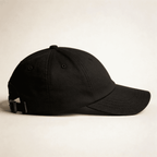 Side view of black Queen of the Cats embroidered cap