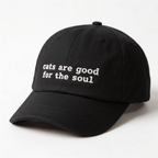 Side view of a black embroidered cap with curved brim and adjustable back strap