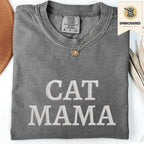 Pepper gray embroidered cat mama t shirt with large Cat Mama text