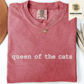 Crimson embroidered cat t shirt with queen of the cats text