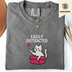 Pepper Comfort Colors 1717 t shirt with Easily Distracted cat in box embroidered style design